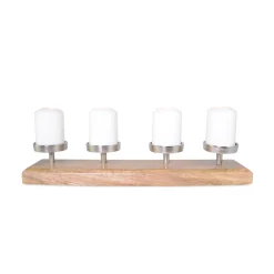 Adventsleuchter Holz mit 4 Kerzenhaltern Mangoholz 50 x 10 cm