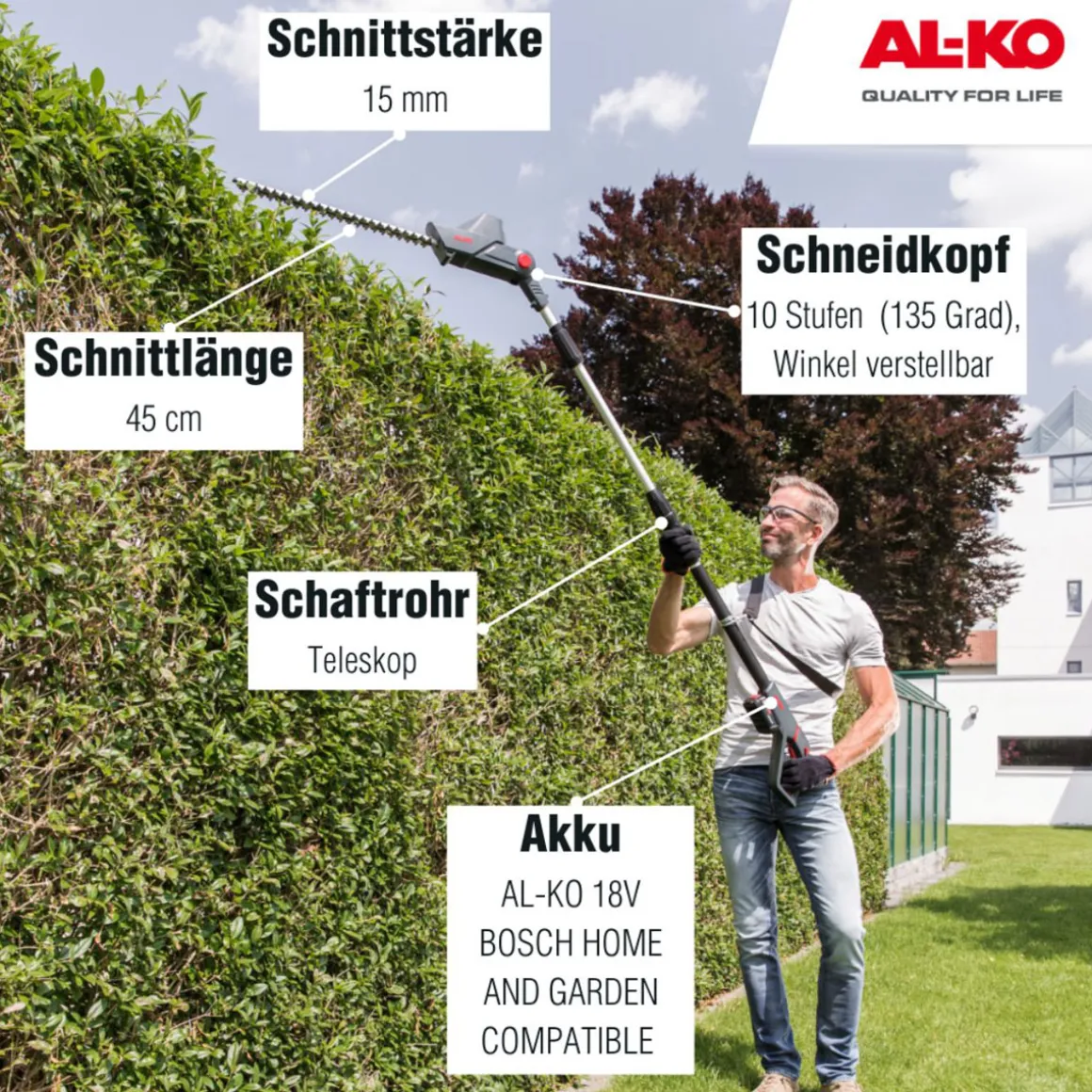 AL-KO Akku-Hochheckenschere 18 V HTA 1845