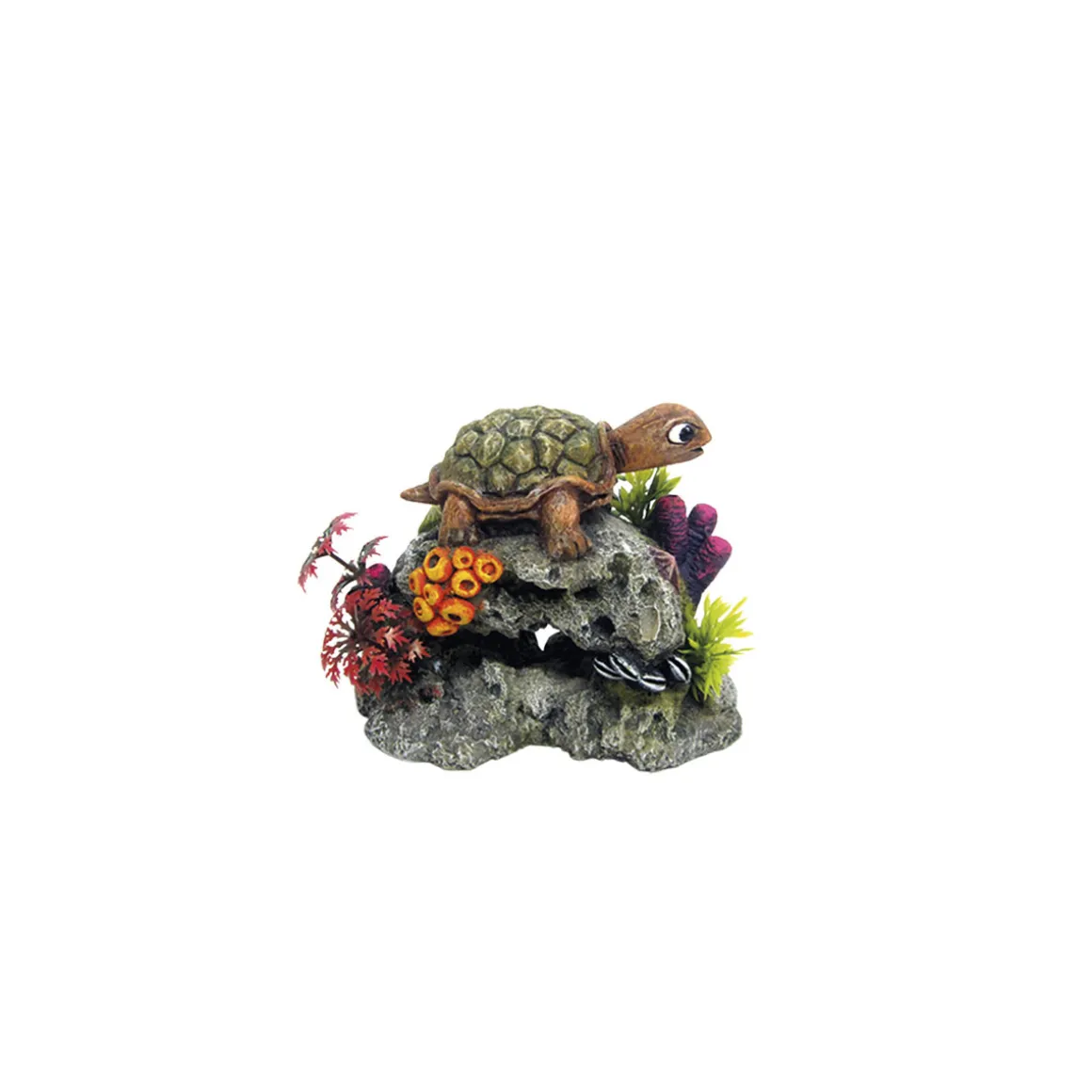 Aqua Ornaments Schildkröte auf Fels mit Pflanzen ca 13,5 x 8,5 x 11 cm