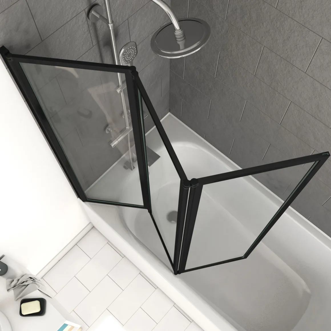 Aurlane Badewannenfaltwand Triple schwarz 125 143 cm