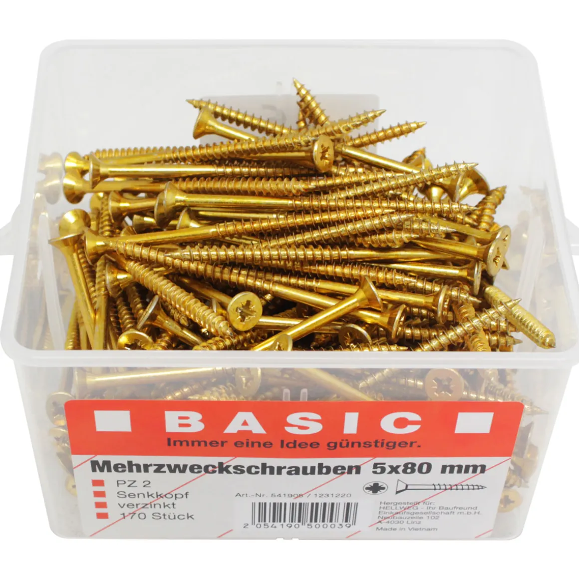 Basic Mehrzweckschrauben 5,0 x 80 mm 170 Stück im Eimer