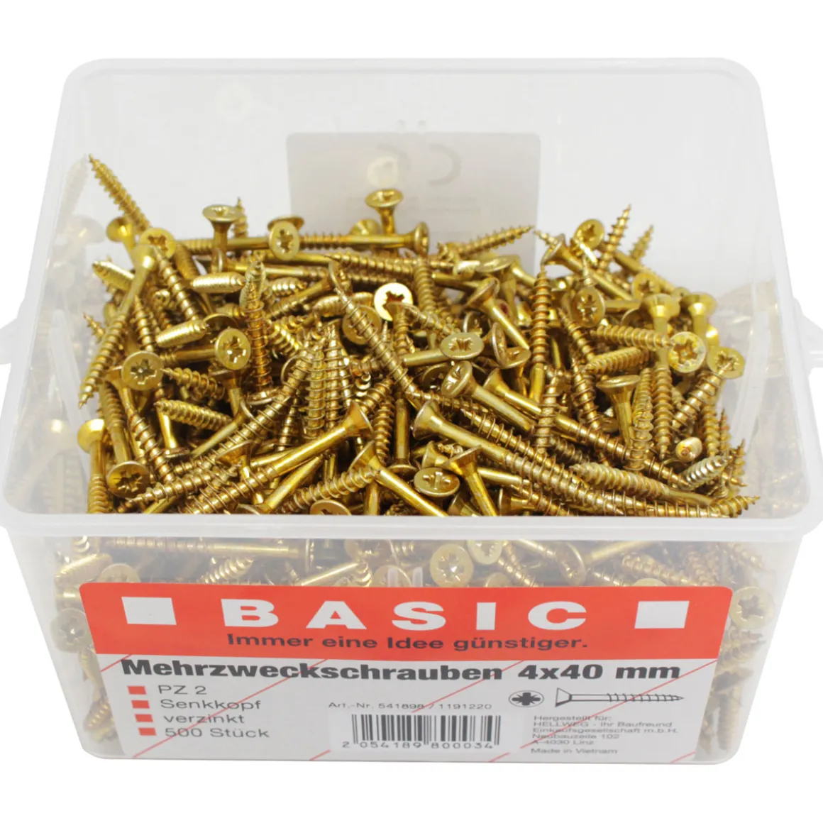 Basic Mehrzweck-Schrauben-Eimer 4,0 x 40 mm 500 Stück im Eimer