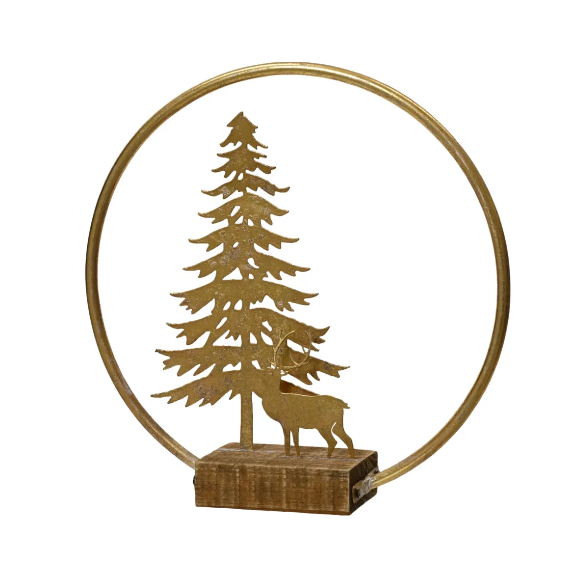 Baum mit Hirsch auf Birke Eisen gold LxBxH 7 x 28,5 x 28 cm