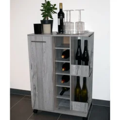 Better Home Weinregal mit feststellbaren Rollen grau marmoriert 37 x 60 x 82 cm