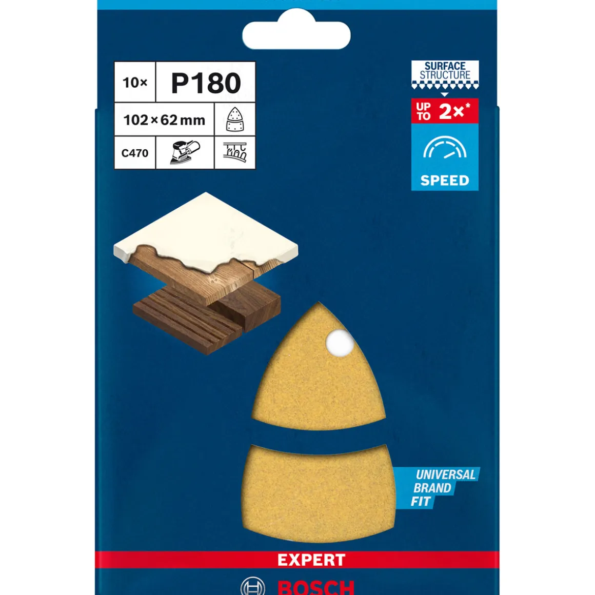Bosch Professional Expert C470 Schleifpapier mit 11 Löchern für Multischleifer 102 x 62 mm 93 mm G 180 10- teilig