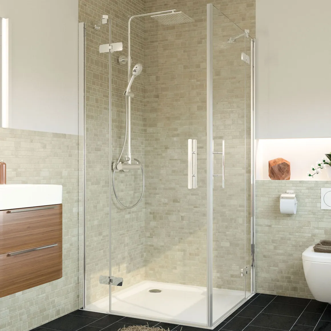 Breuer Eckeinstieg Avanta Drehtür 4-teilig alu chromeffekt Terrazzo 800/750 mm