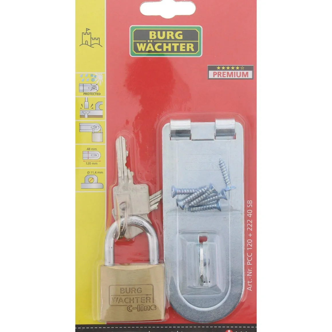 Burg Wächter Schloss-Set 222/40 mit Überfalle PCC 120