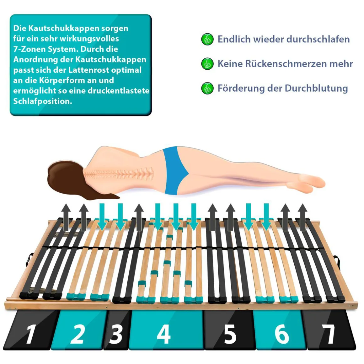 Coemo 7-Zonen Lattenrost DRÖMSON 28 Federleisten starr 90 x 200 cm