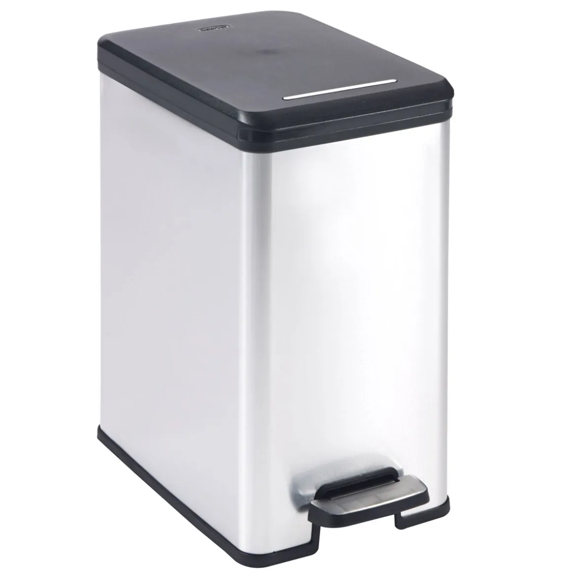 Curver Mülleimer DECO Bin SLIM 25L mit Pedal schwarz silber metallic
