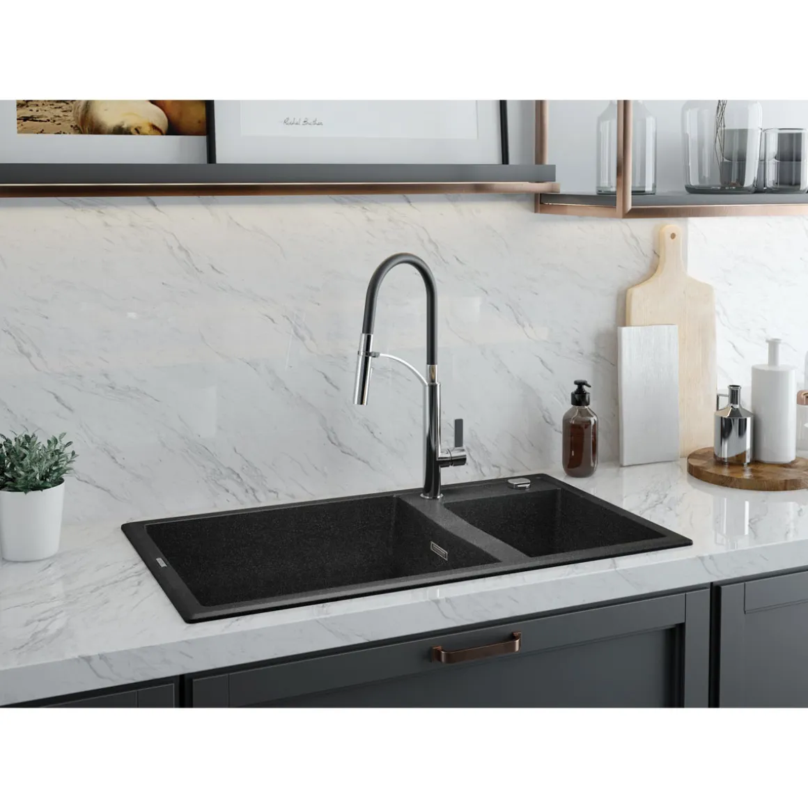 deante 1,5 Becken Granitspüle ERIDAN ohne Abtropffläch graphit metallic