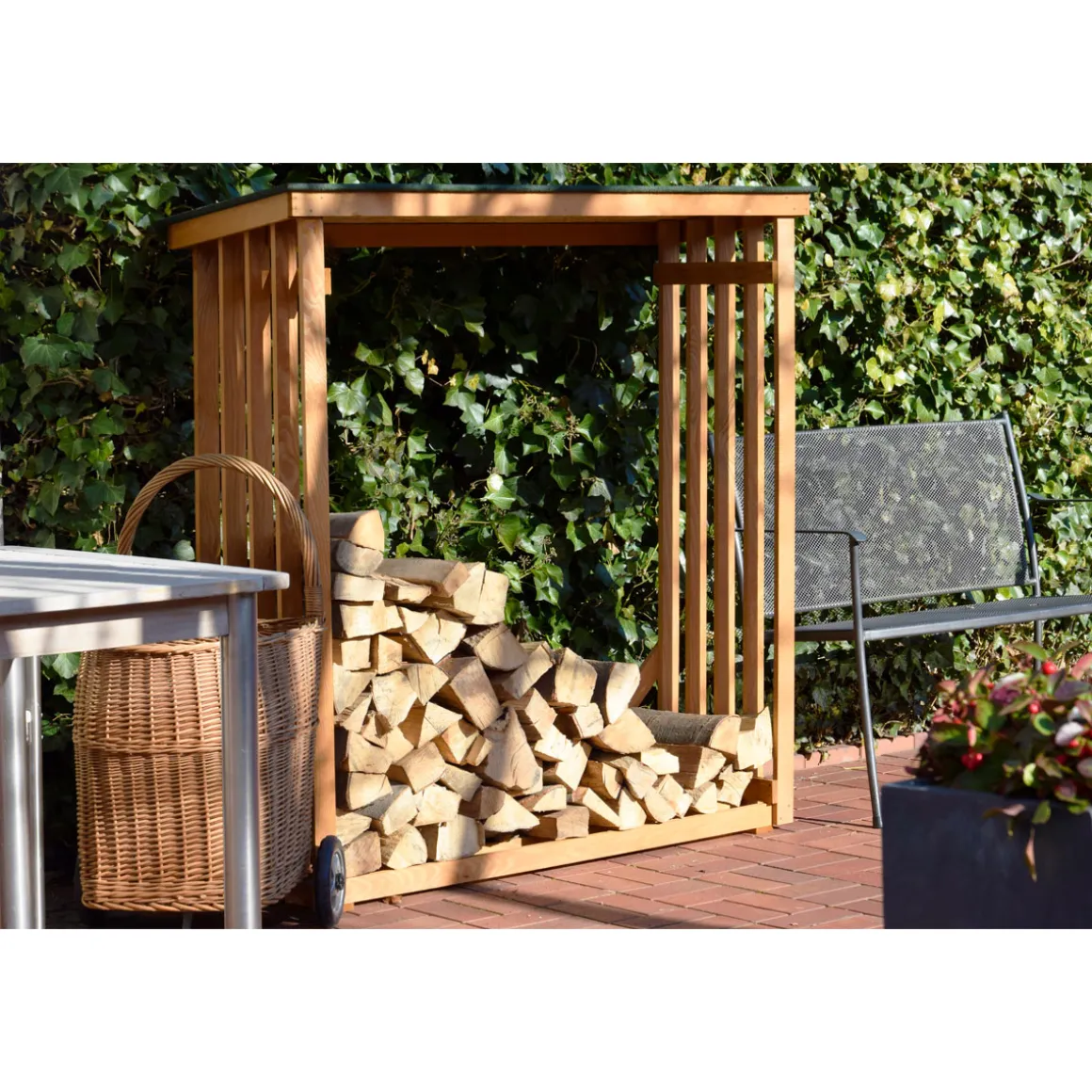 dobar XL-Kaminholzregal 140 x 143 x 50 cm grün-braun