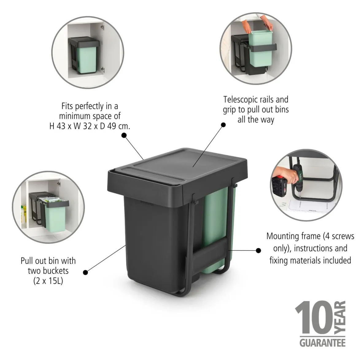 Einbaumülleimer Sort & Go 2 x 15L