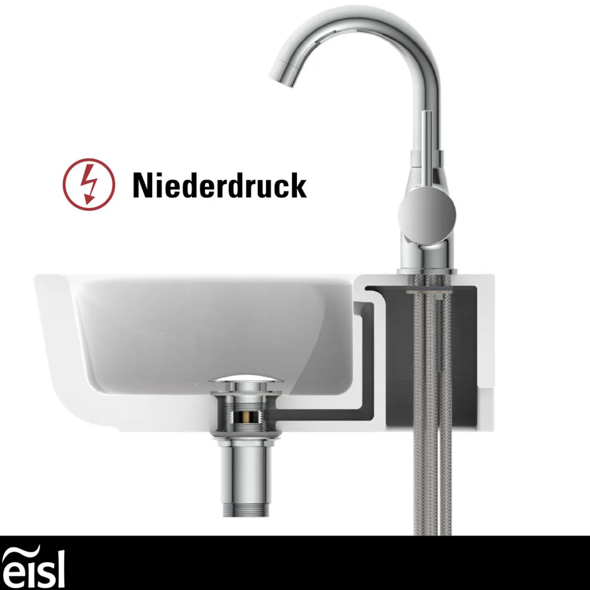 Eisl Waschtischarmatur „Futura“ Niederdruck chrom Cold-Start-Funktion