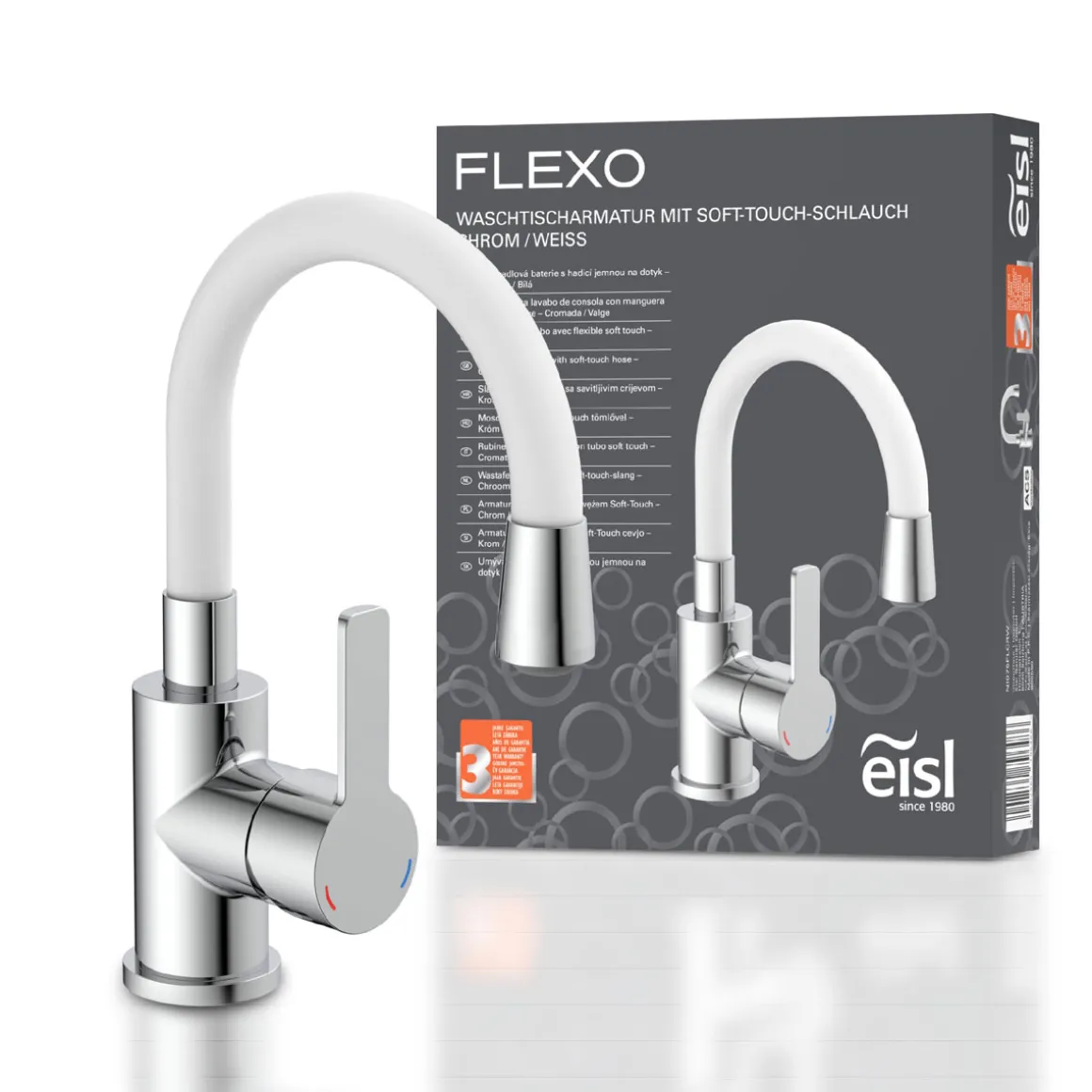 Eisl Waschtischarmatur Flexo chrom weiß Cold Start