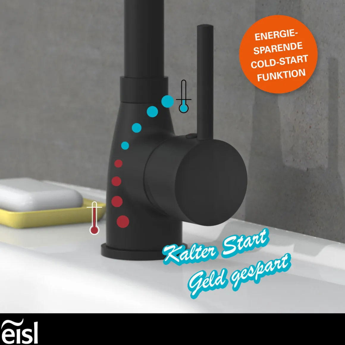 Eisl Waschtischarmatur „Futura“ schwarz mit Cold-Start-Funktion