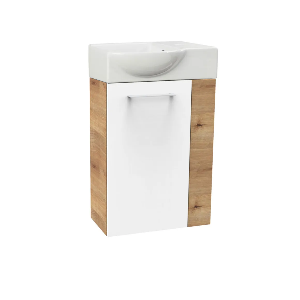 Fackelmann Gäste-WC Waschtischunterschrank links SBC 440 x 600 x 243 mm AstEiche/Weiß