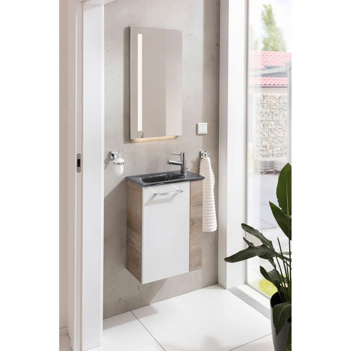 Fackelmann Gäste-WC Waschtischunterschrank links SBC 440 x 600 x 243 mm NatureOak/Weiß