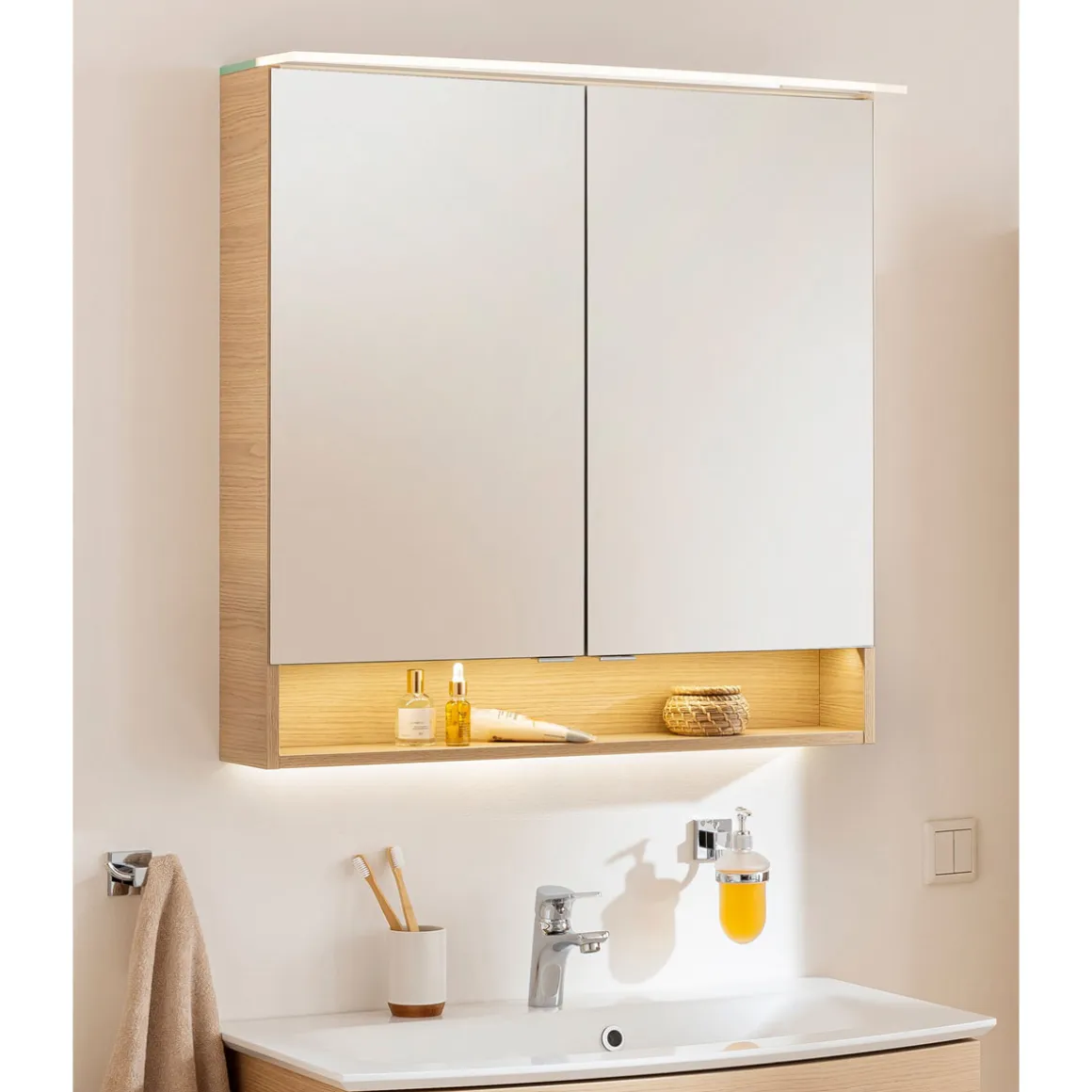 Fackelmann Spiegelschrank B.Style 800 x 812 x 153 mm Sandeiche LED