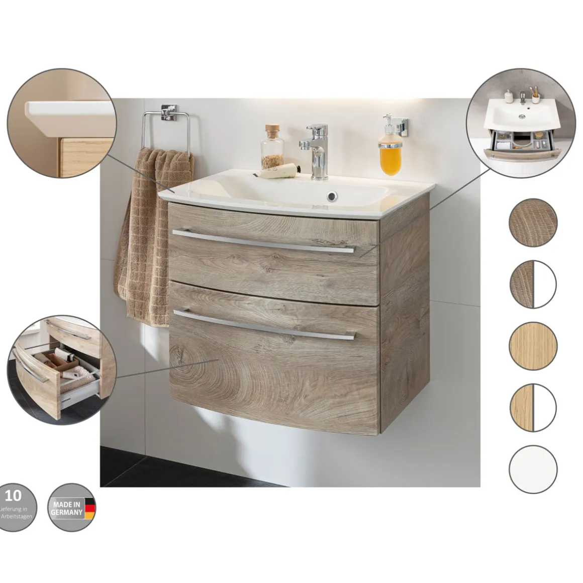 Fackelmann Waschtisch-Set B.Style 632 x 543 x 460 mm Nature Oak