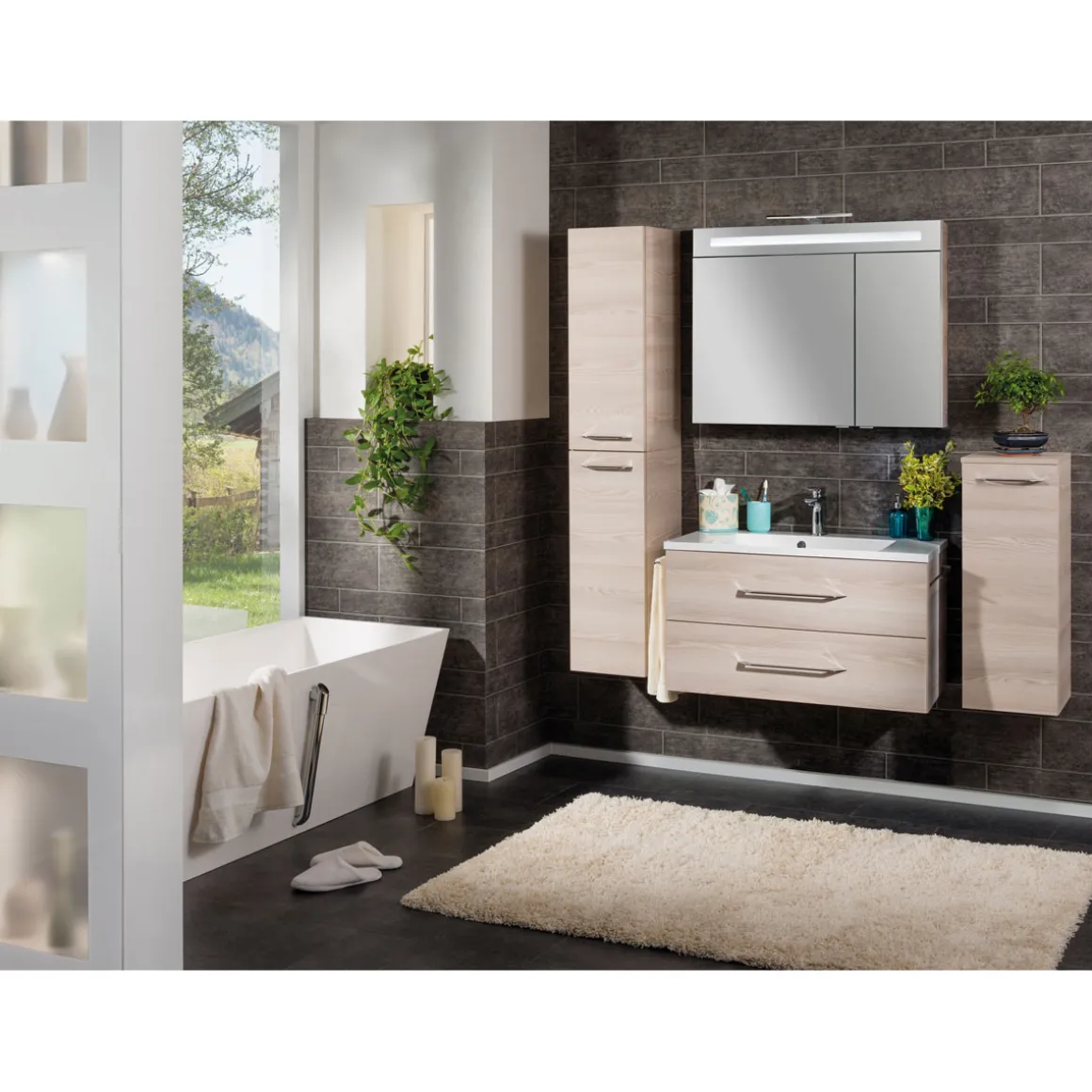 Fackelmann LED-Spiegelschrank B.clever 90 x 71 x 16 cm Alaska-Esche