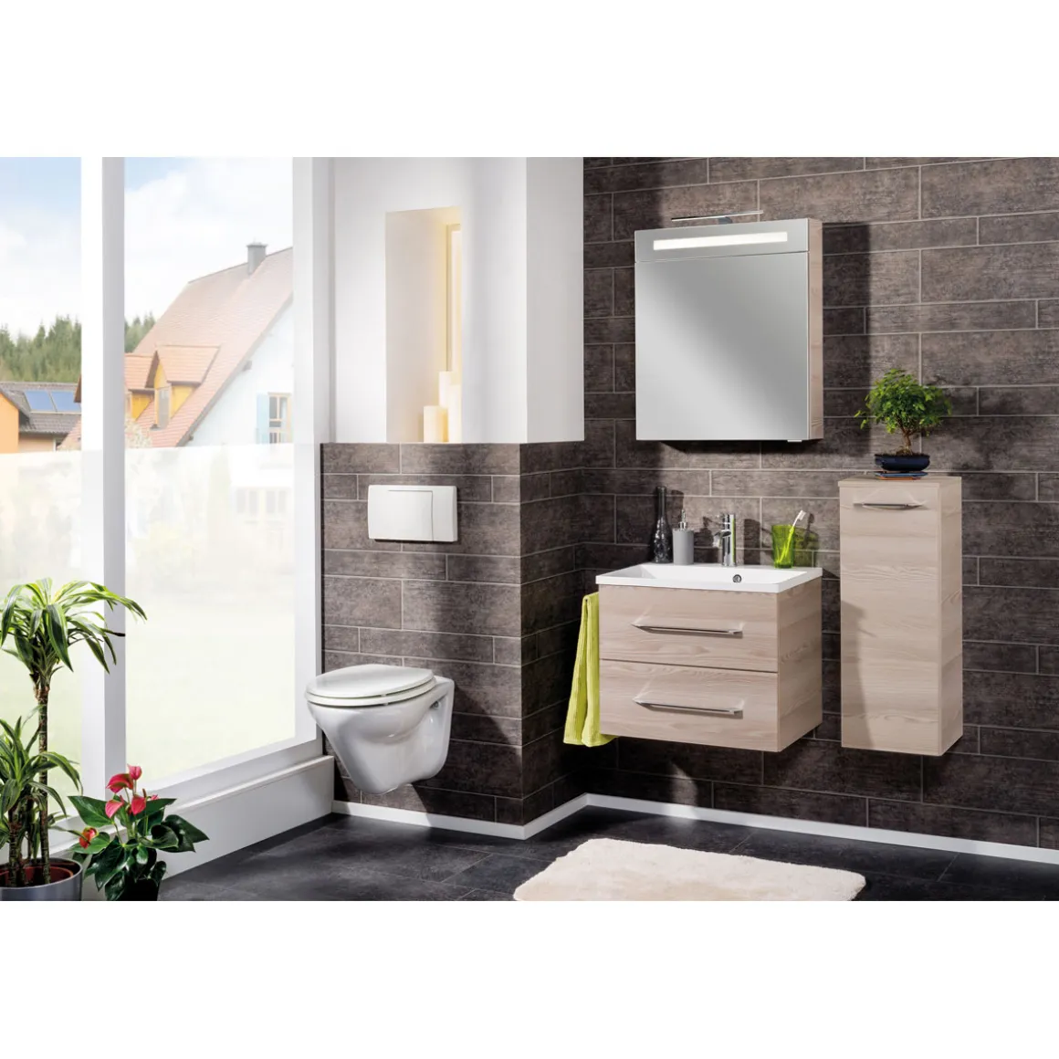 Fackelmann LED-Spiegelschrank B.clever 60 x 71 x 16 cm Alaska-Esche