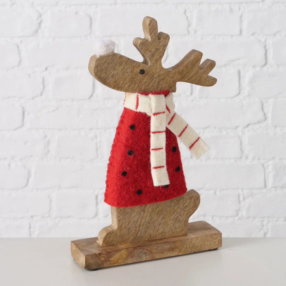 Figur Irschel sortiert Hirsch 15 x 4,5 x 25 cm cremeweiß rot Textil Holz