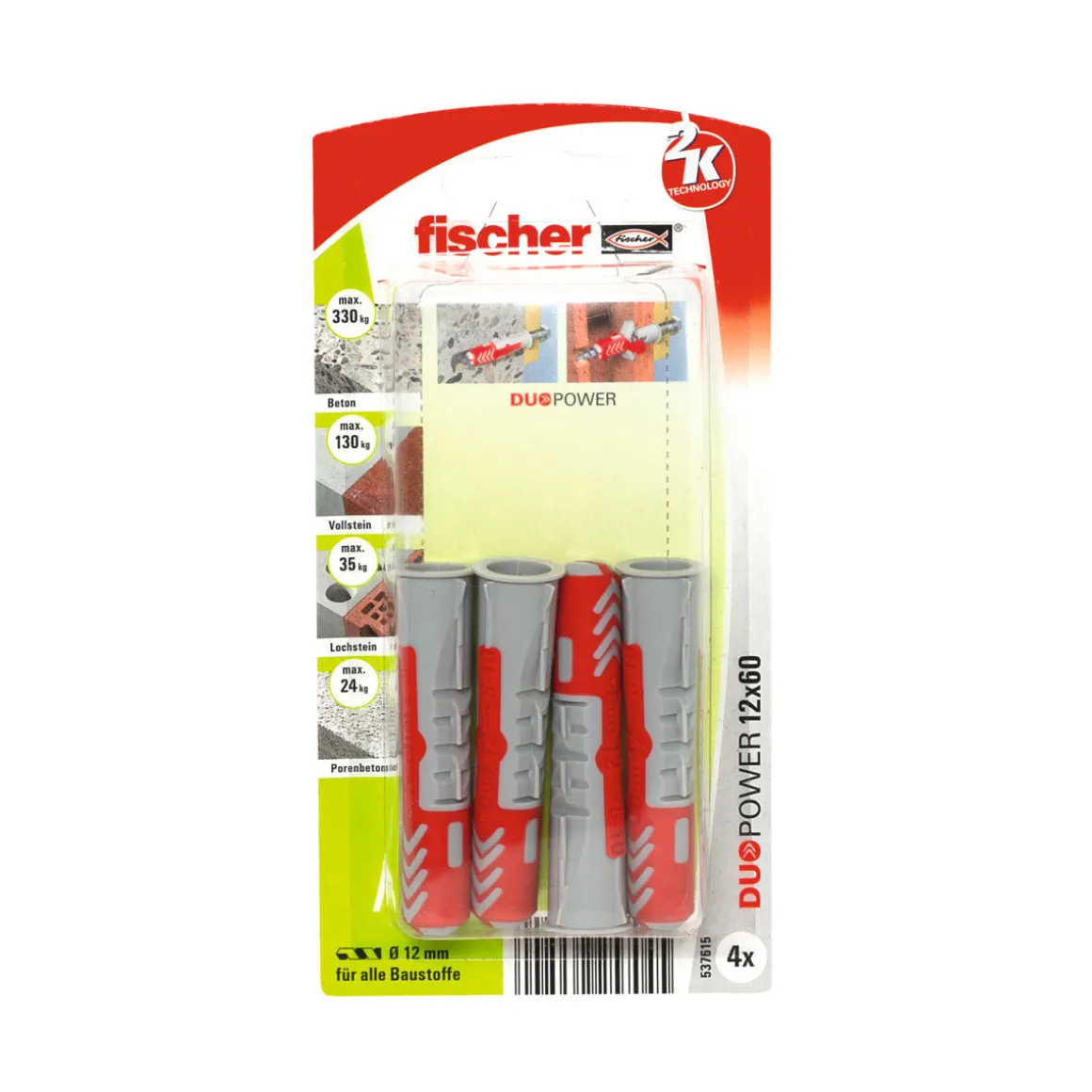 Fischer Dübel DuoPower 12 x 60 mm 4 Stück