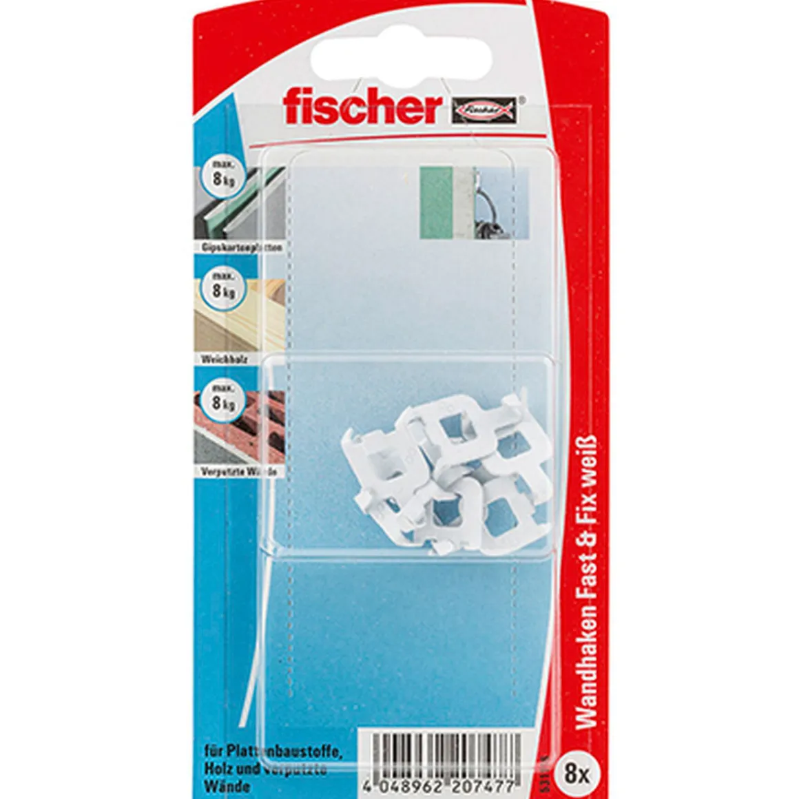 Fischer Wandhaken Fast und Fix weiß 8 Stück