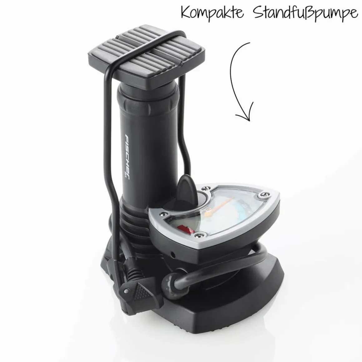 Fischer Bikes Fuß-Standpumpe mit Manometer und Adapter schwarz