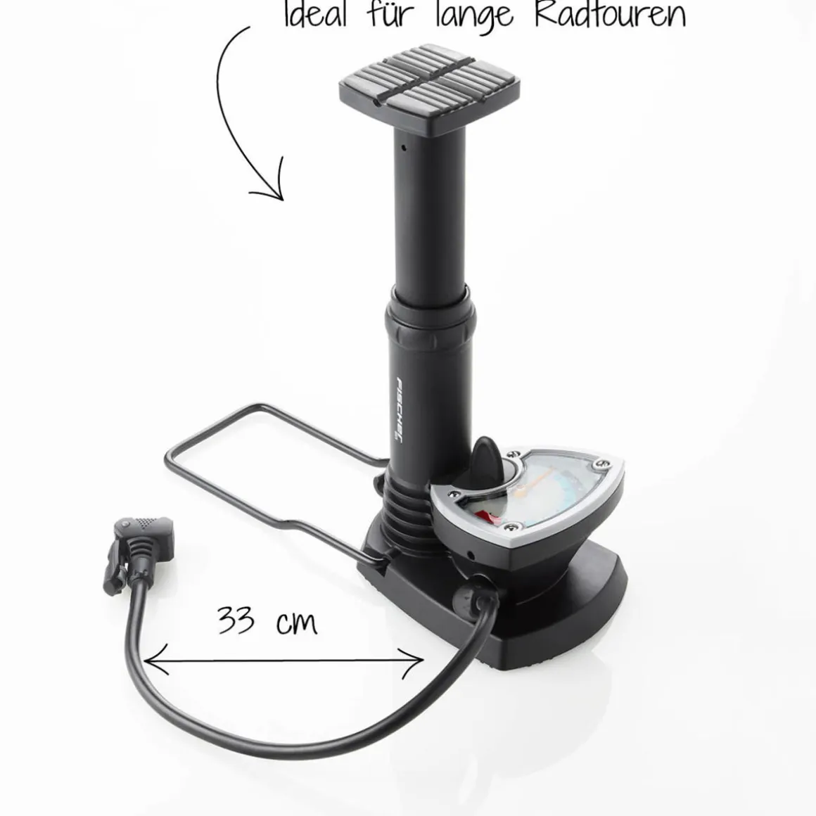 Fischer Bikes Fuß-Standpumpe mit Manometer und Adapter schwarz