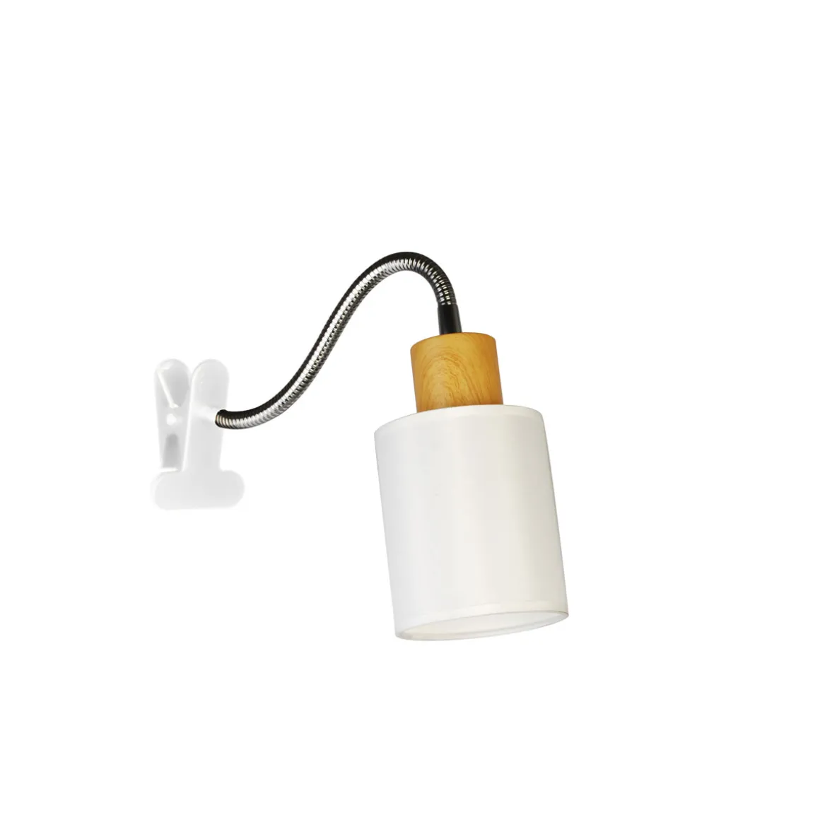 Flector Klemmleuchte Marisa Holzoptik/Textil weiss