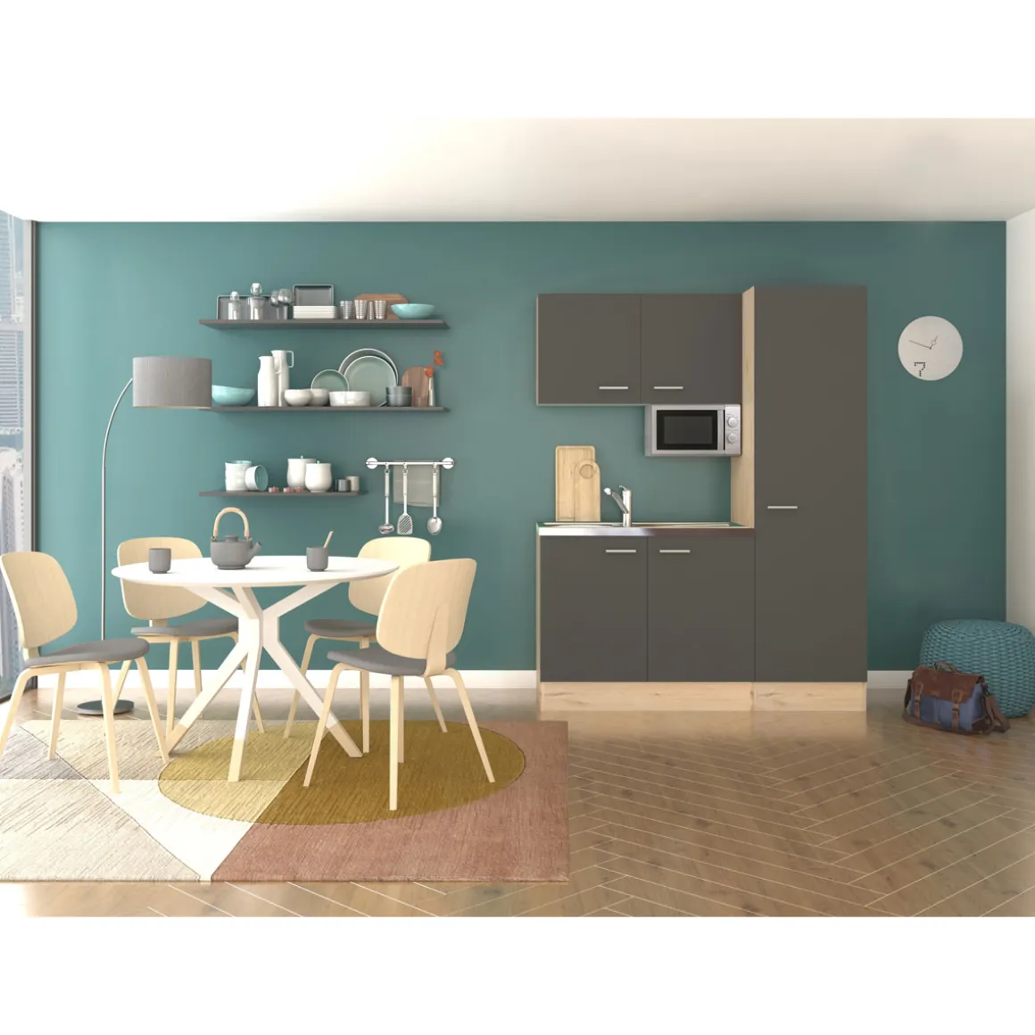 Flex-Well Singleküche „TIAGO 1005-000“, 150x60 cm, basaltgrau