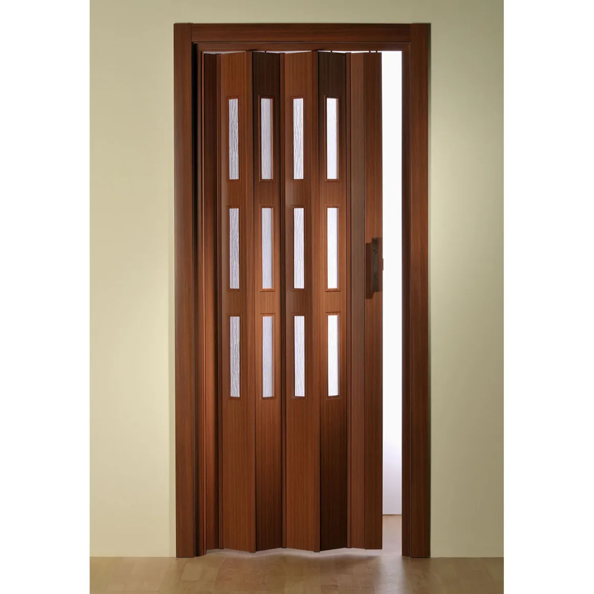 FORTE Kunststoff-Falttür Luciana B 88,5 x H 202 cm Mahagoni 3 Fenster