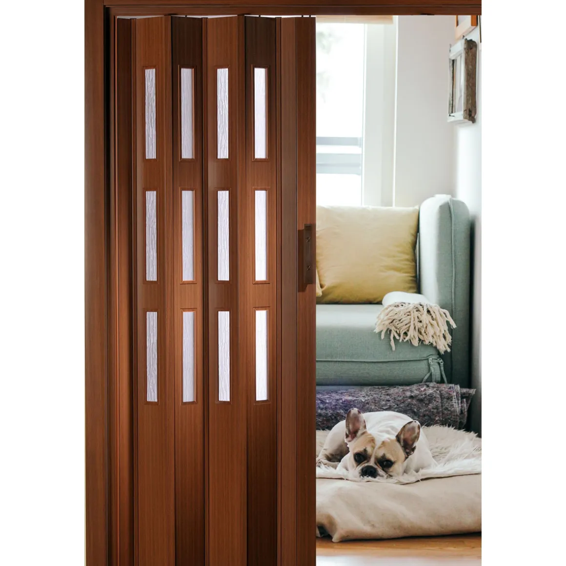 FORTE Kunststoff-Falttür Luciana B 88,5 x H 202 cm Mahagoni 3 Fenster