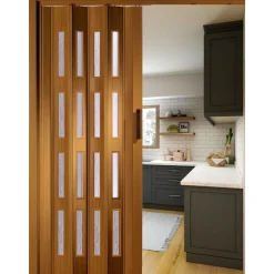 FORTE Kunststoff-Falttür Luciana B 88,5 x H 202 cm Buche 4 Fenster