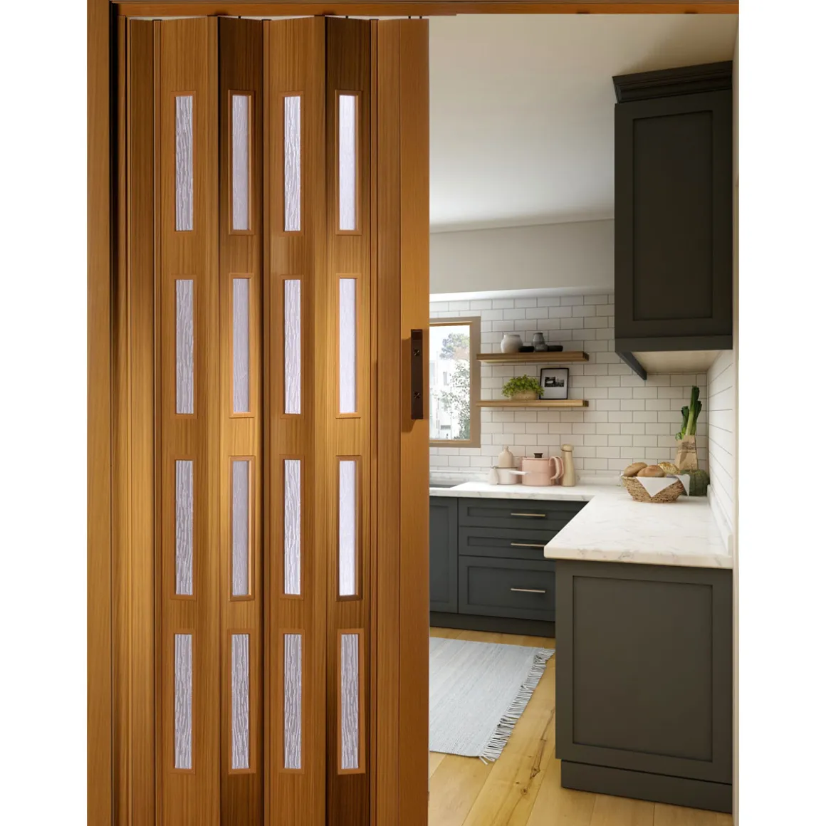 FORTE Kunststoff-Falttür Luciana B 88,5 x H 202 cm Buche 4 Fenster