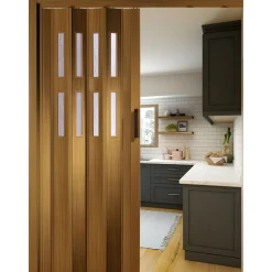 FORTE Kunststoff-Falttür Luciana B 88,5 x H 202 cm Buche 2 Fenster