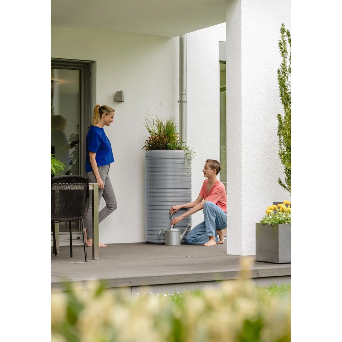 Garantia Regentonne Nordic 2in1 300 Liter steingrau inkl. Pflanzschale