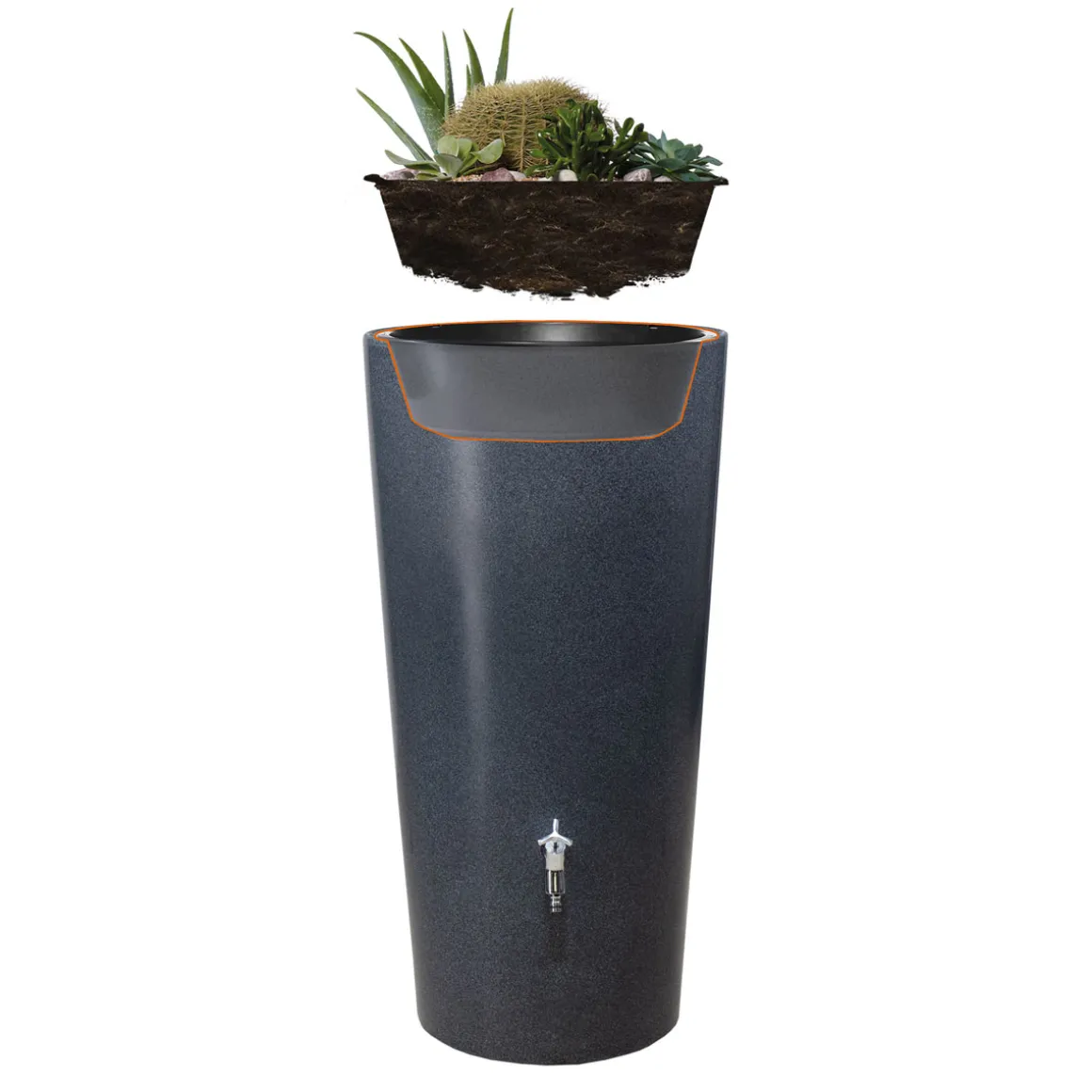 Garantia Regentonne Stone 2in1 210 Liter lava inkl. Pflanzschale