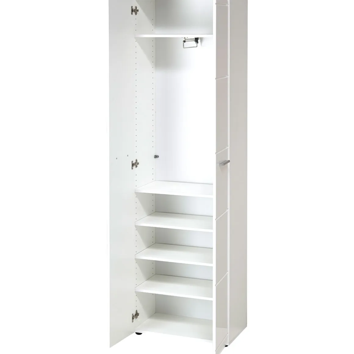 Garderobenschrank Adison Fronten in Hochglanz mit Rillenfräsung 59 x 197 x 37 cm weiß
