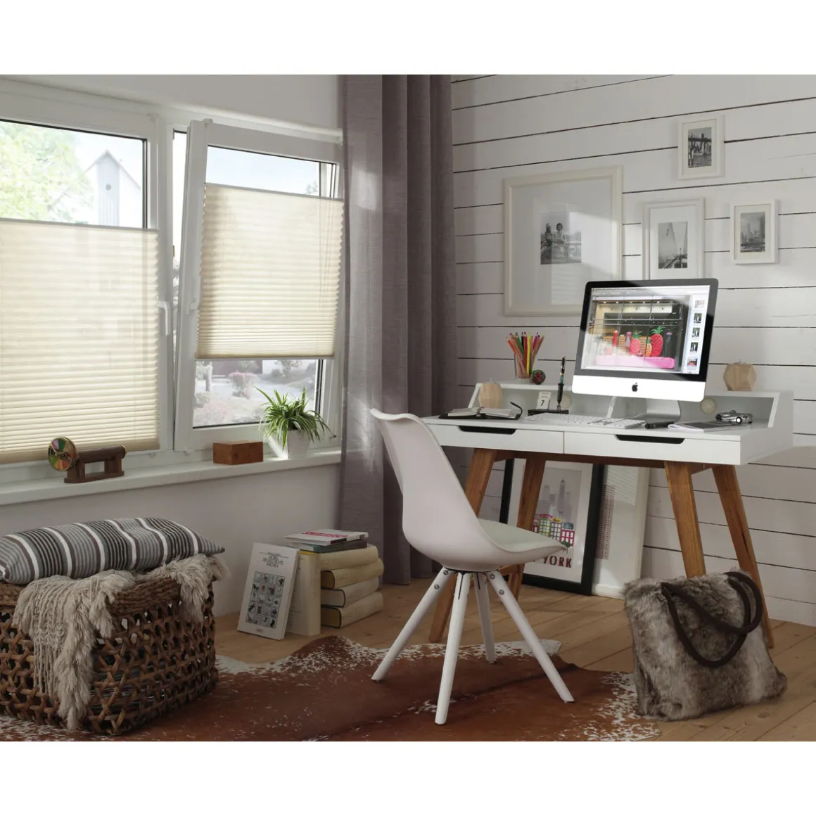 Gardinia Plissee Easyfix mit 2 Bedienschienen 60 x 130 cm creme