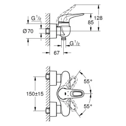 Grohe Einhand-Brausebatterie Eurostyle S-Size Hebel offen