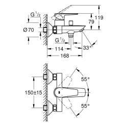 Grohe Einhand-Wannenbatterie Start Edge chrom 15 x 16,8 cm
