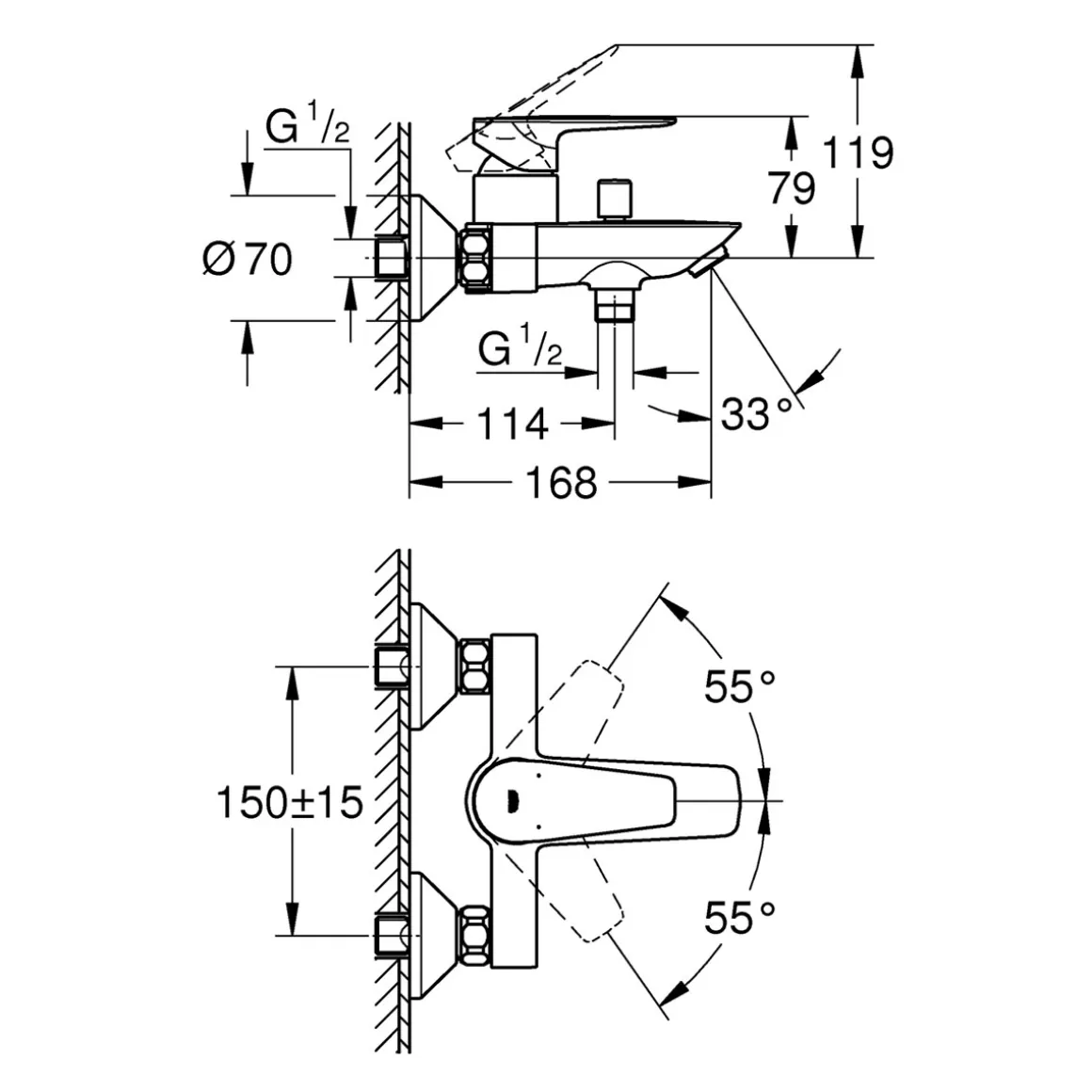 Grohe Einhand-Wannenbatterie Start Edge chrom 15 x 16,8 cm