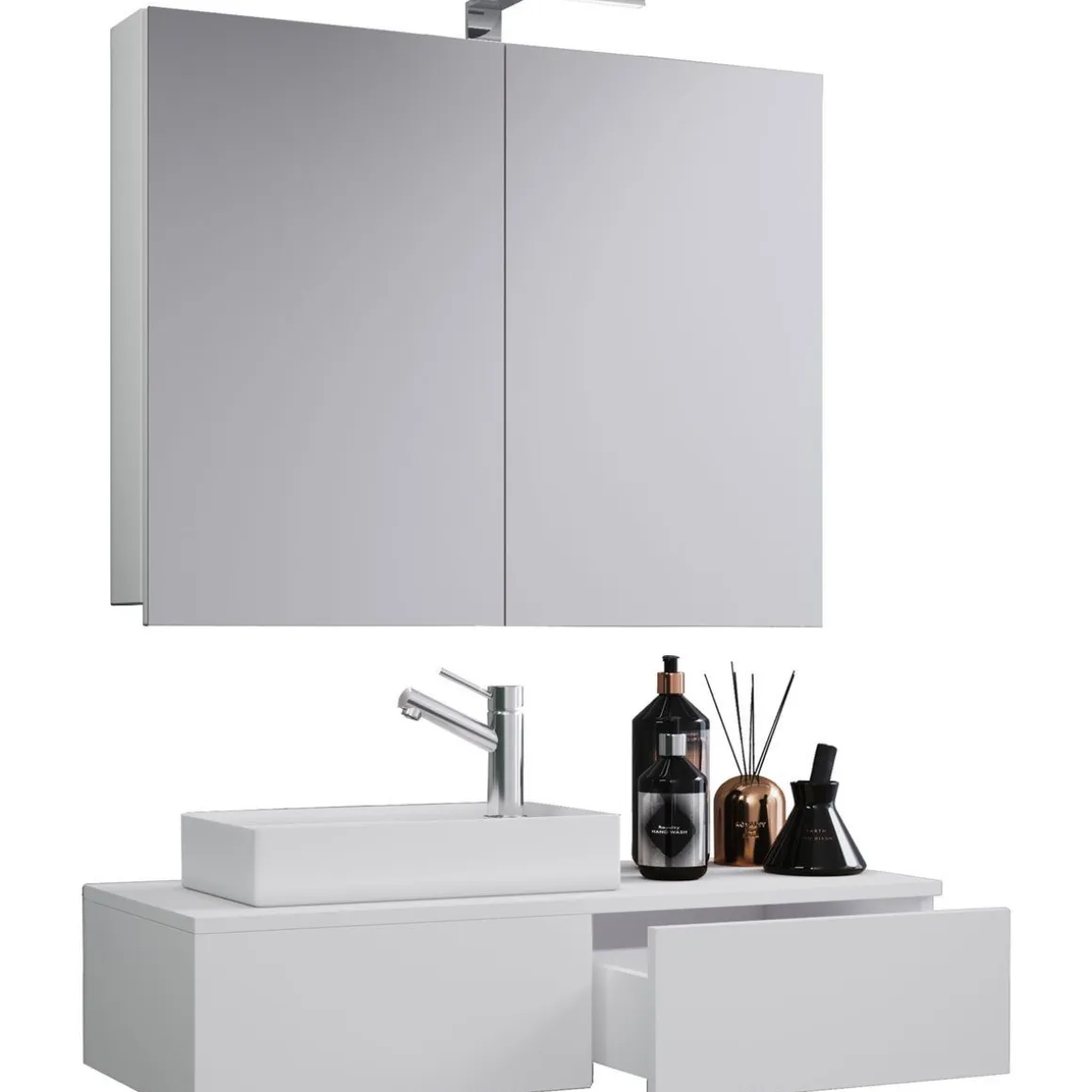 Gäste-Waschplatz Gudas 3-teilig mit Spiegelschrank weiß
