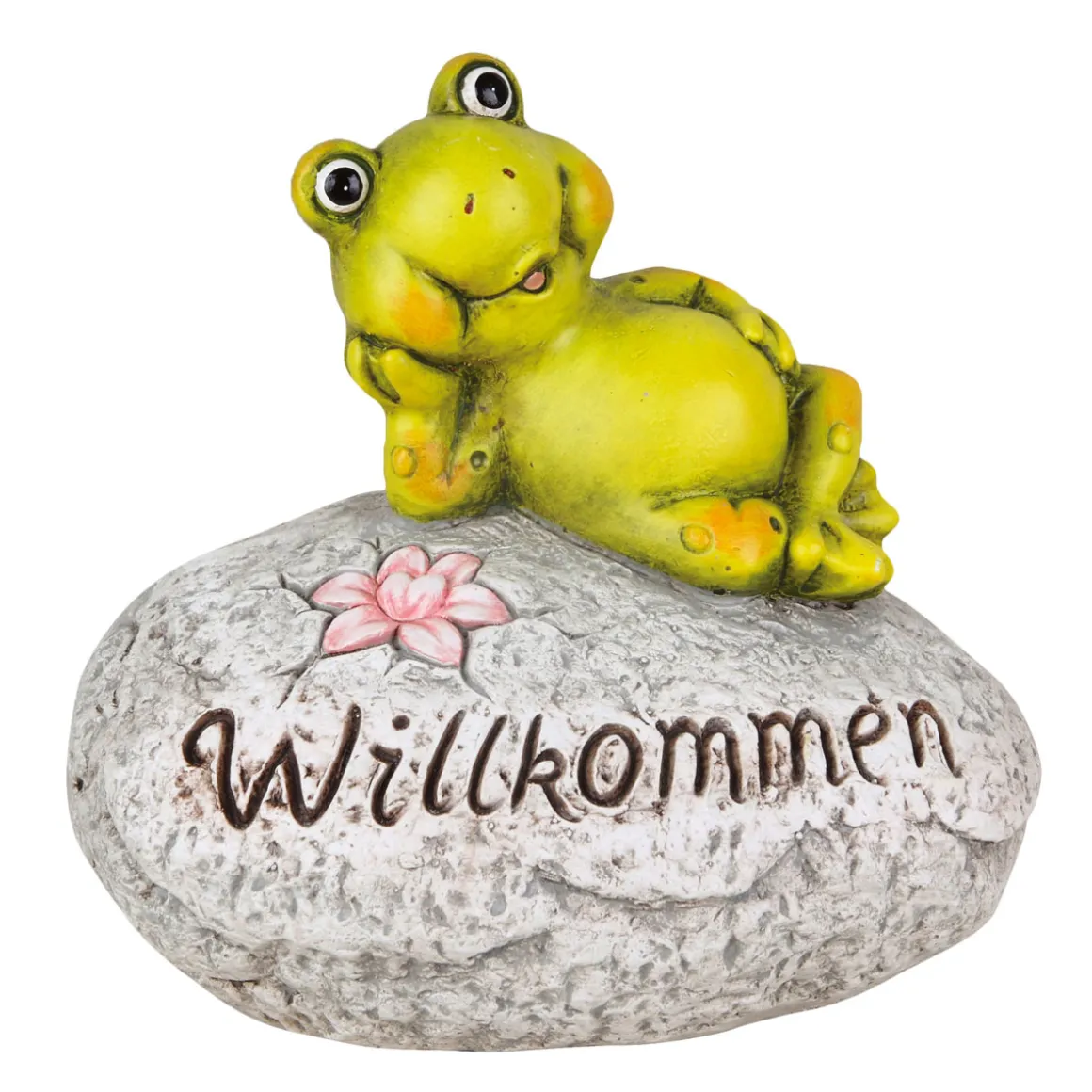Haveson Frosch auf Stein Willkommen Polystone LxBxH ca 30 x 20 x 28,5