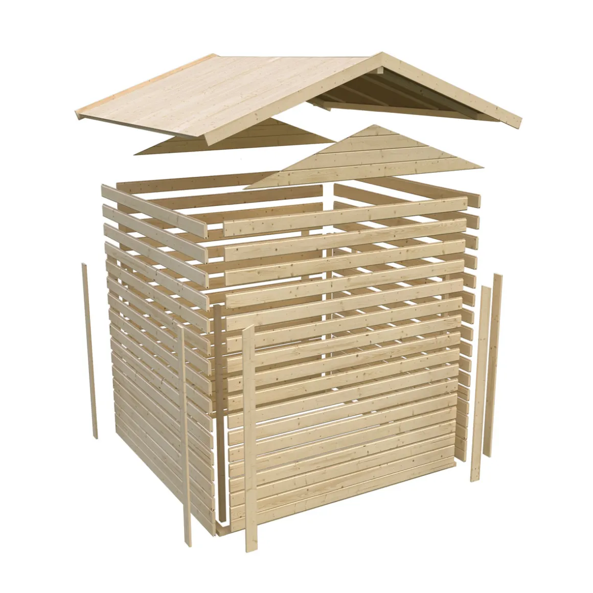 Karibu Blockbohlenhaus Theres 7 terragrau mit 2 Dachausbauelementen