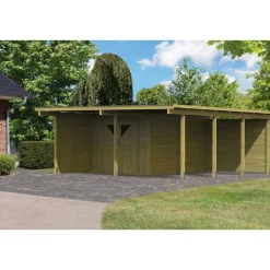 Karibu Doppelcarport Eco 2 Variante B inkl Abstellraum mit 2 Seitenwänden und Rückwand
