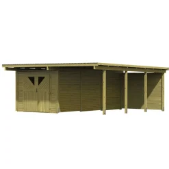 Karibu Doppelcarport Eco 2 Variante B inkl Abstellraum mit 2 Seitenwänden und Rückwand