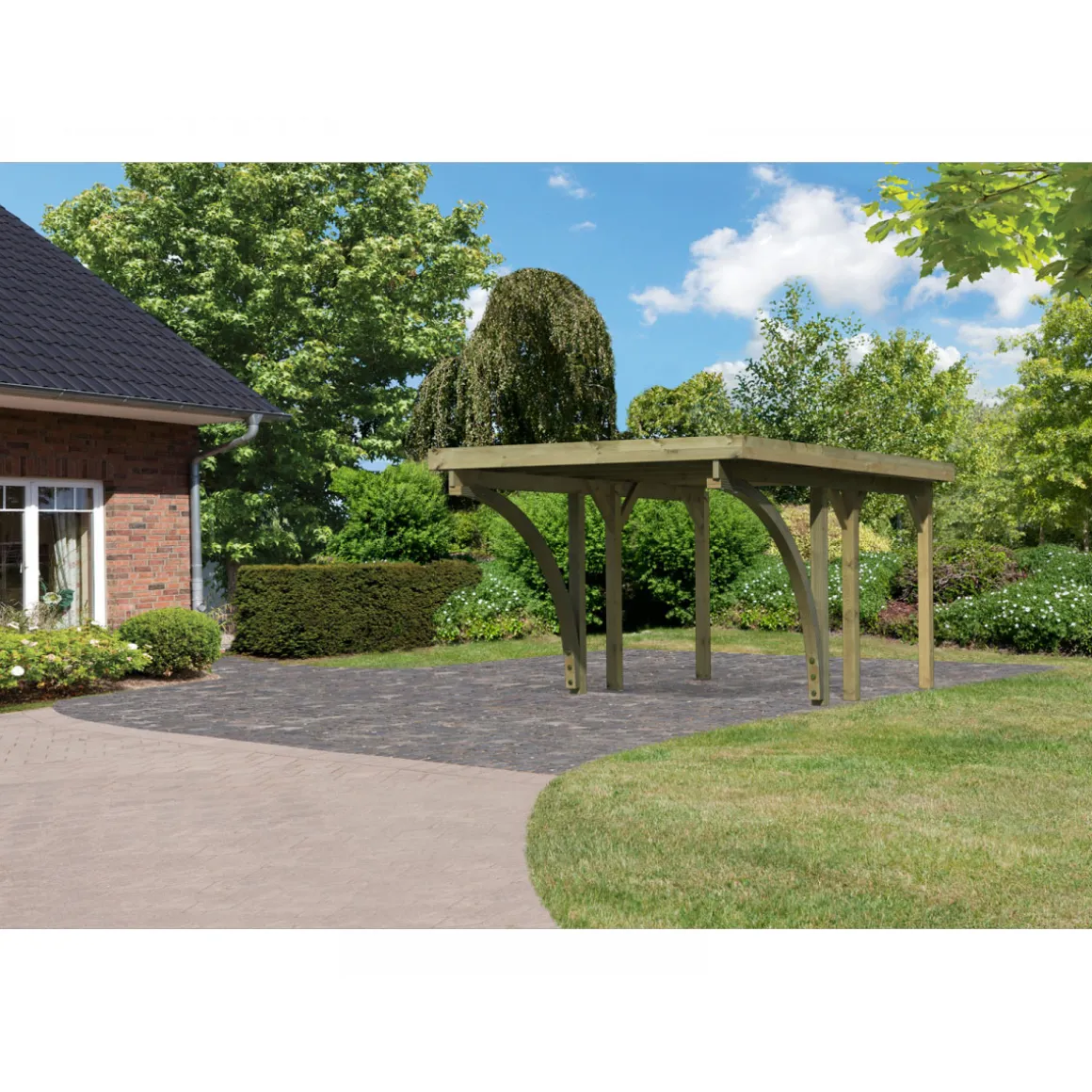 Karibu Einzelcarport Classic 1 Variante C inkl zwei Einfahrtsbögen